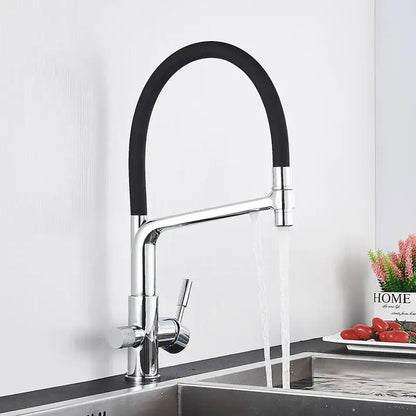 Modern gold and black dual spout kitchen faucet with chrome finish flexible black hose and dual spray settings decorbites dual spout