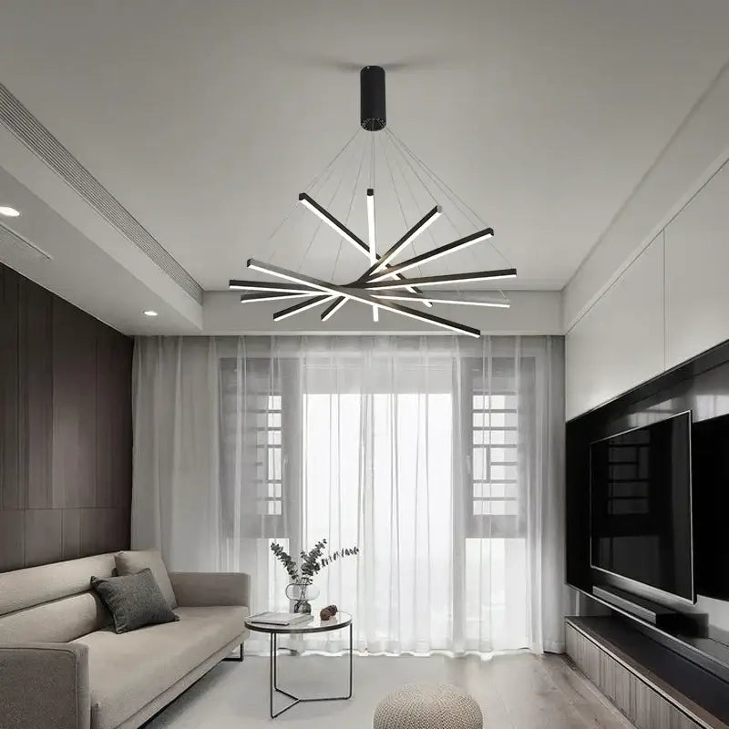Modern black and white aluminum ceiling chandelier with sleek geometric design for living room lighting