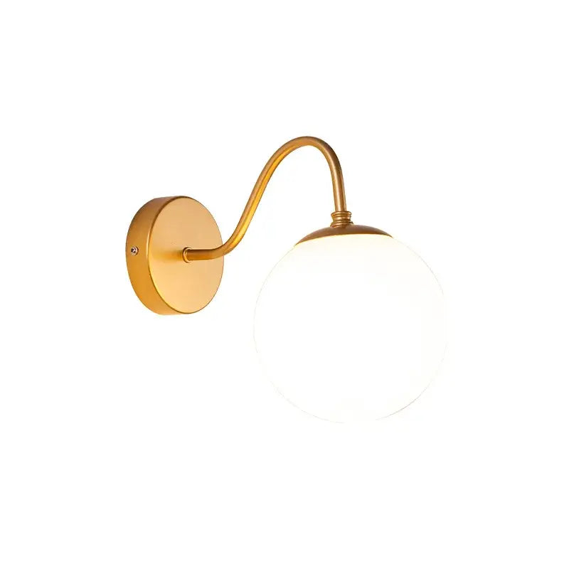 Modern gold wall lamp with curved arm and frosted glass globe for bedroom decorbites glass ballight led sconce