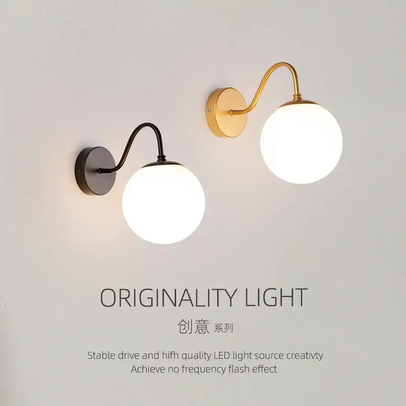 Modern gold and black glass ballight led wall lamp with frosted glass shades for bedroom decorbites wall lamp