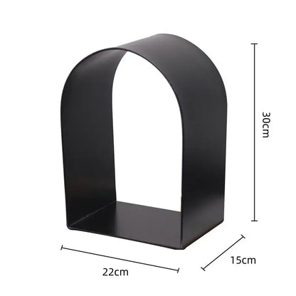 Black arched metal shelf with sleek minimalist design 30cm tall golden arches metal decorbites metal sculpture