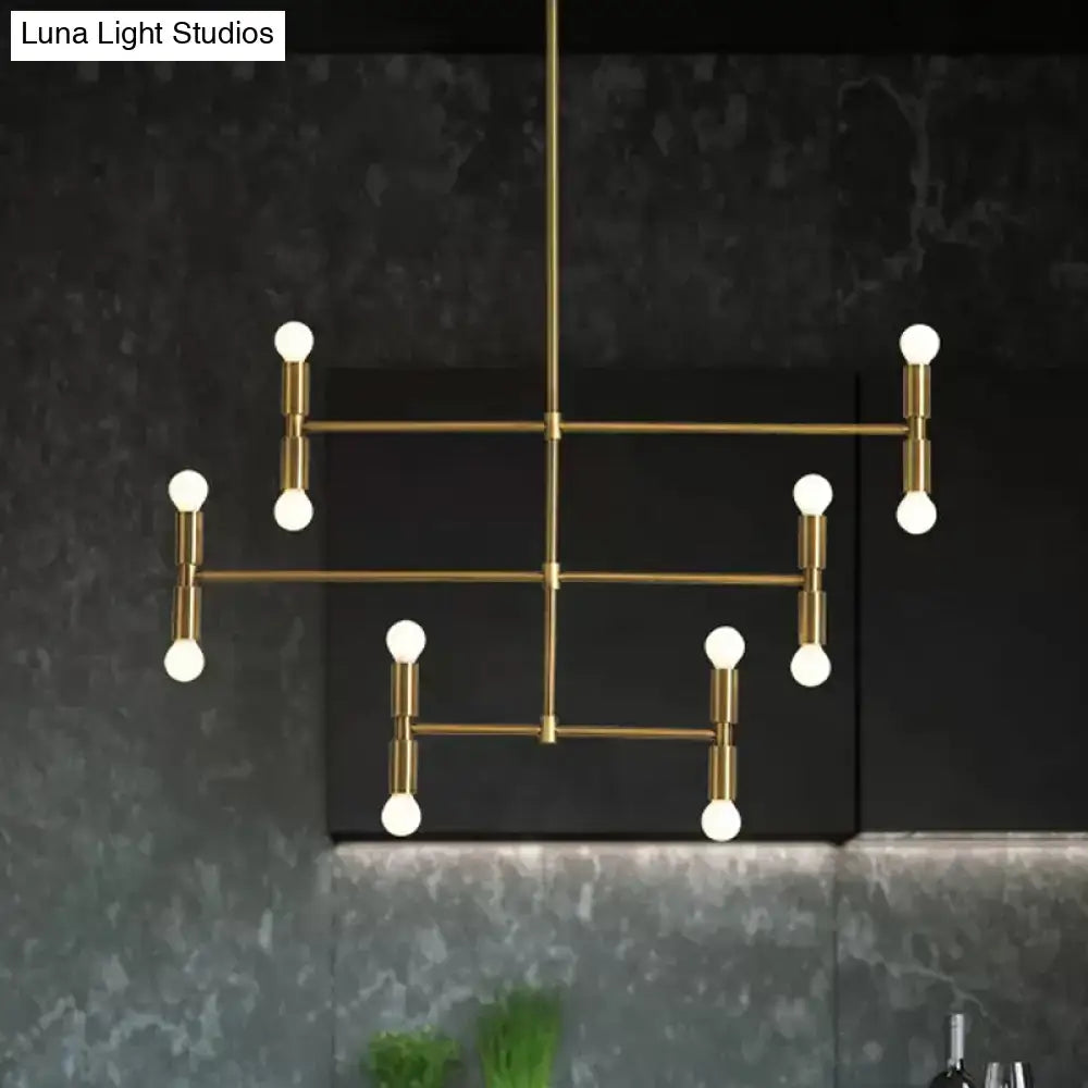 DecorBites™ modern LED island light with rotatable arms features a gold black finish and nine white spherical bulbs