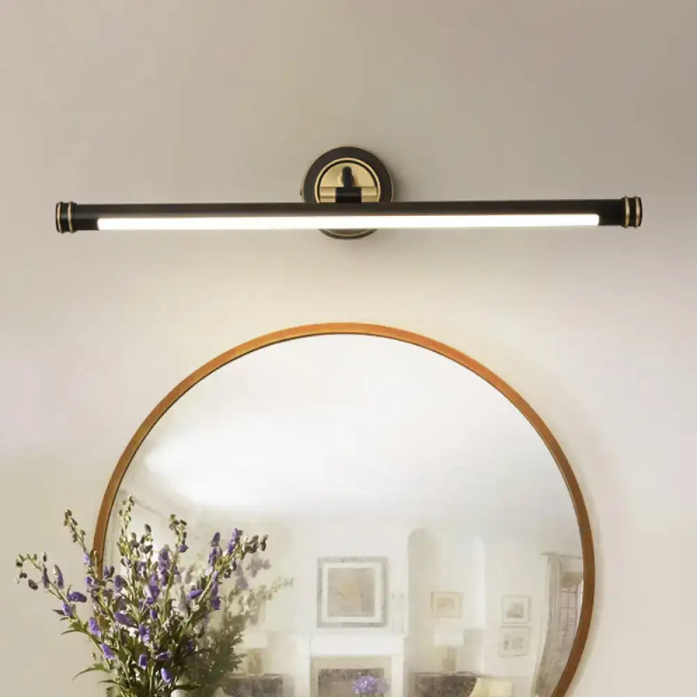 Modern gold and black led vanity light fixture with brass finish 220v-240v 110v-120v light type above round mirror
