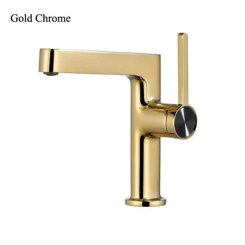 Modern gold and black minimalist basin faucet with gold chrome finish and black knob decorbites basin faucet