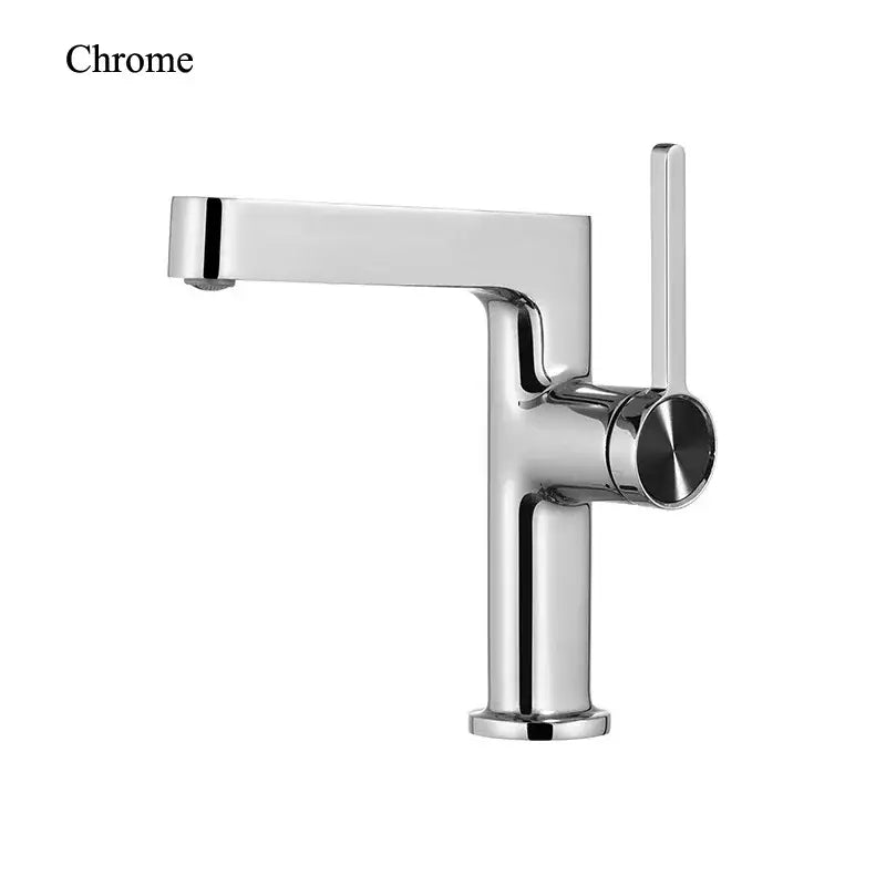 Modern gold and black decorbites basin faucet with chrome finish single-handle and sleek angular cylindrical spout