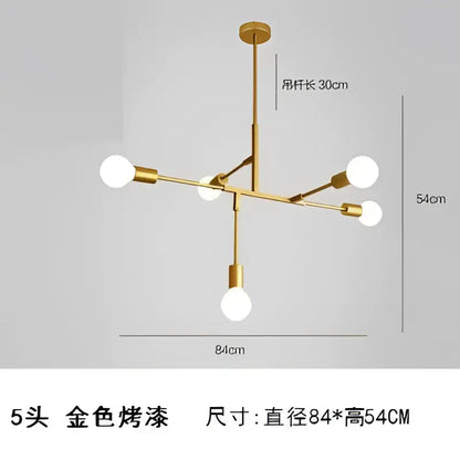 Modern gold and black pendant light with gold finish and five white glass bulbs decorbites cross style for dining room