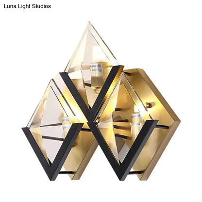 Modern gold and black wall sconce with rhombus surface geometric glass panels for 110v 120v and 220v 240v use