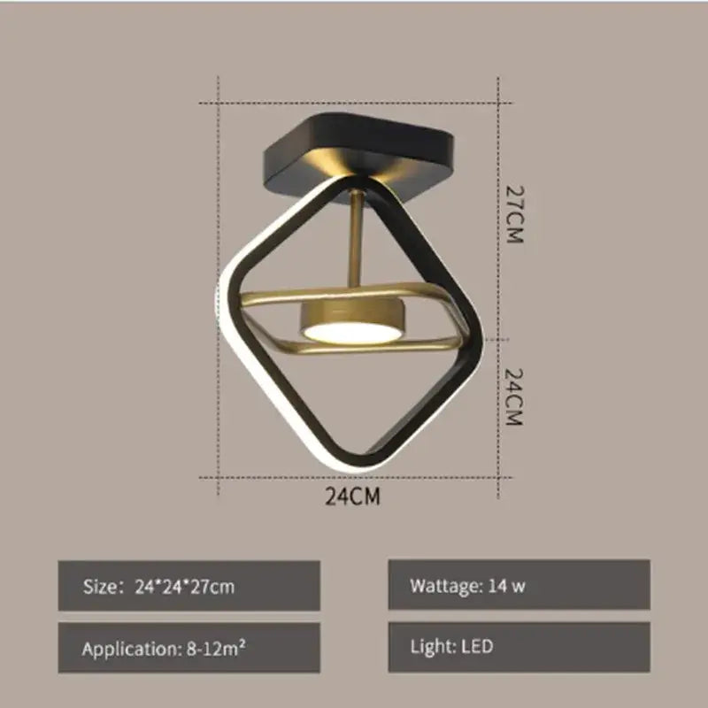 Modern gold and black ring led ceiling light with diamond-shaped frame for living room decorbites led ceiling light