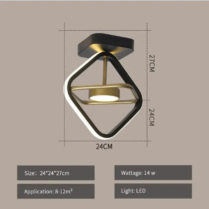 Modern gold and black ring led ceiling light with diamond-shaped frame for living room decorbites led ceiling light