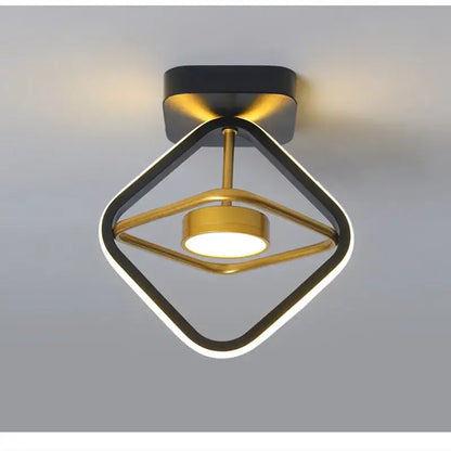 Modern gold and black ring led ceiling light with geometric diamond frame and circular bulb for living room decorbites led ceiling