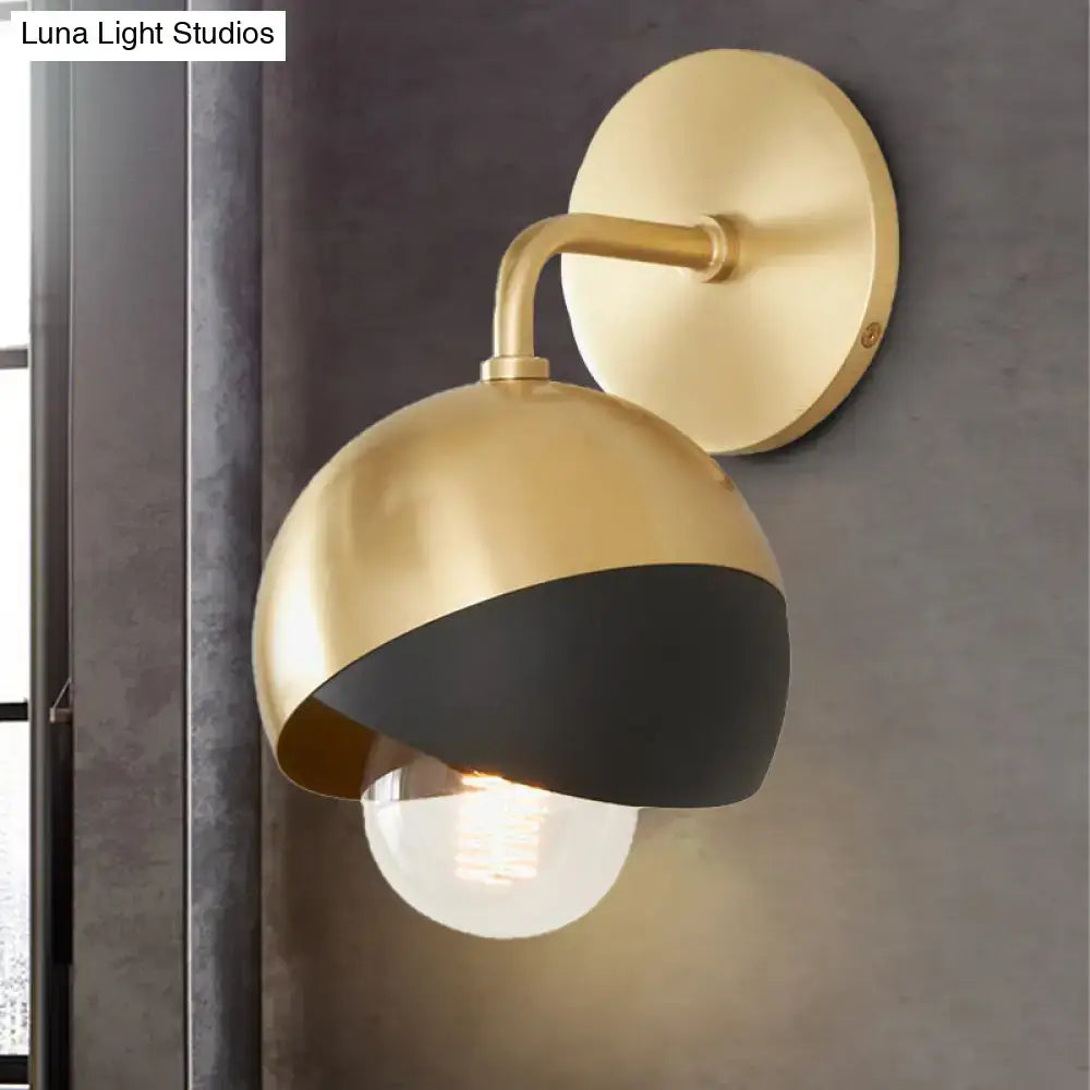 Modern gold and black wall lamp with a sleek curved arm and dome shade e26 e27 inch fixture for study room