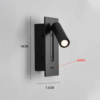 Black matte-finished wall lamp with cylindrical head and integrated switch from decorbites led wall lamp collection for reading