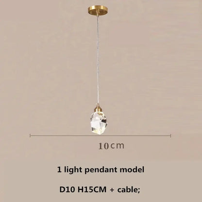 Modern gold and blue dimmable crystal chandelier with a gold-toned pendant light and faceted clear crystal globe by decorbites copper led