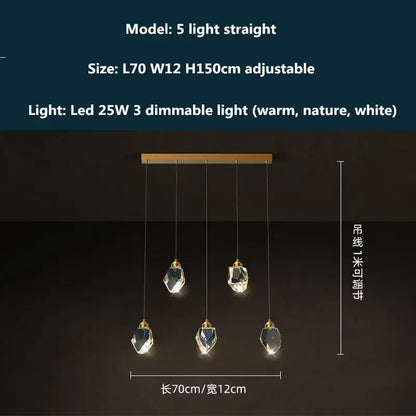 Five-light gold-toned metal dimmable crystal chandelier with glass shades for modern dining room decorbites copper led