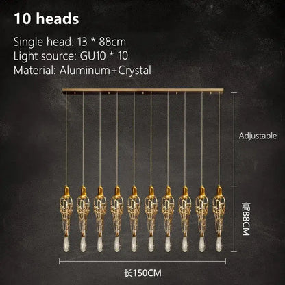 Modern gold branch art cage crystal chandelier with ten crystal-encrusted light heads on aluminum bar for dining room decorbites branch art