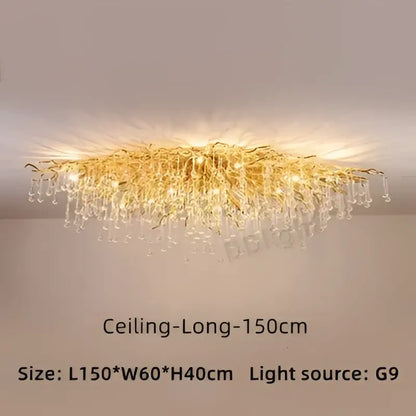 Modern gold branch crystal ceiling chandelier with intricate arms and dangling clear crystals for decorbites crystal ceiling decor