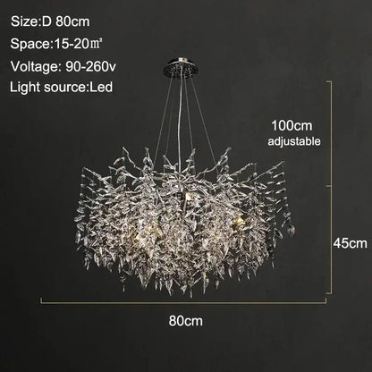 Modern gold branch crystal chandelier with cascading clear faceted glass pieces and sleek metallic frame for dining room decorbites branch crystal