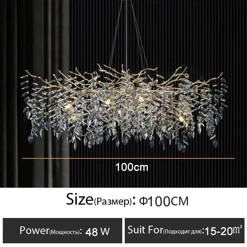 Modern gold branch crystal chandelier with intricate crystal leaves and branches for elegant dining room decorbites crystal chandelier