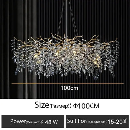 Modern gold branch crystal chandelier with intricate crystal leaves and branches for elegant dining room decorbites crystal chandelier