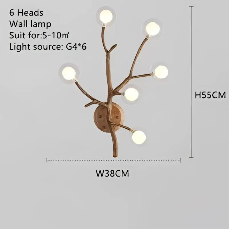 Modern gold bronze tree branch wall lamp with six glass bubble resin light bulbs for dining room decorbites glass bubble