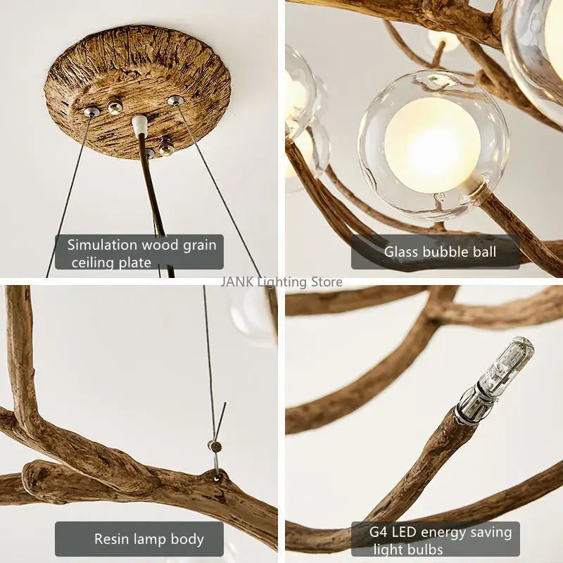 Modern gold branch glass bubble resin pendant light featuring clear glass bubble globe bulbs for dining room decorbites glass bubble