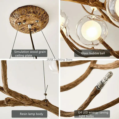 Modern gold branch glass bubble resin pendant light featuring clear glass bubble globe bulbs for dining room decorbites glass bubble