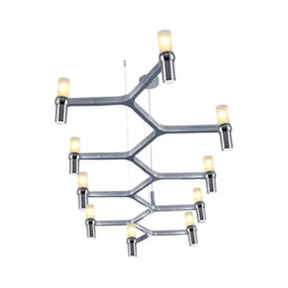 Modern chrome-finished DecorBites™ metallic branch island pendant light with 10 warm-toned glass shades for dining room