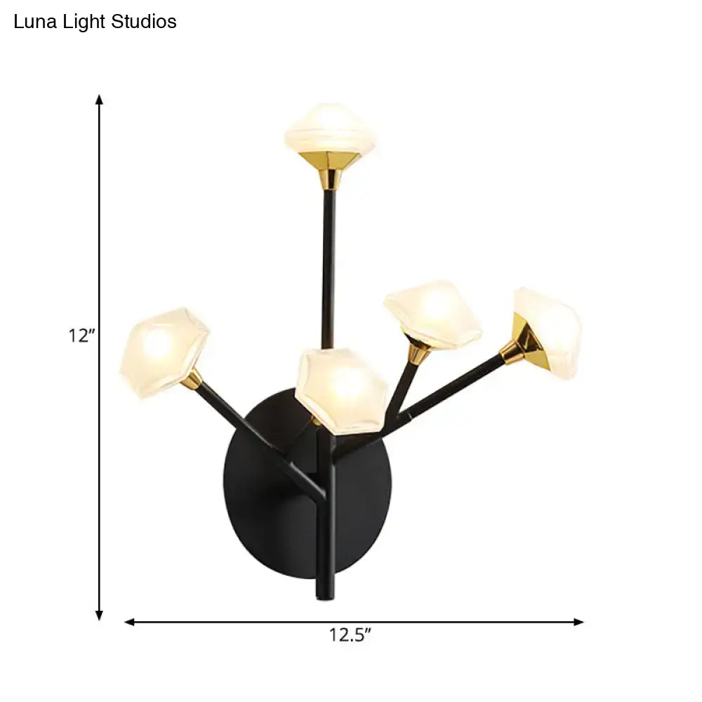 Modern gold branching wall sconce with black and gold finish five acrylic shade wall lights for living room use