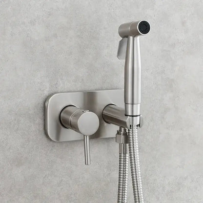 Modern brushed stainless steel wall-mounted bidet sprayer with flexible hose in decorbites brass bidet sprayer set