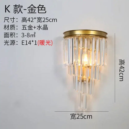 Modern gold brass crystal wall sconce with cascading clear crystal prisms for bedroom decorbites crystal modern lighting