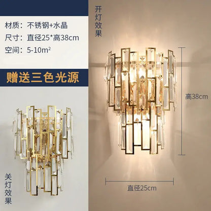 Modern gold brass crystal wall sconce with cascading clear crystal panels in stainless steel for bedroom decorbites crystal modern lighting