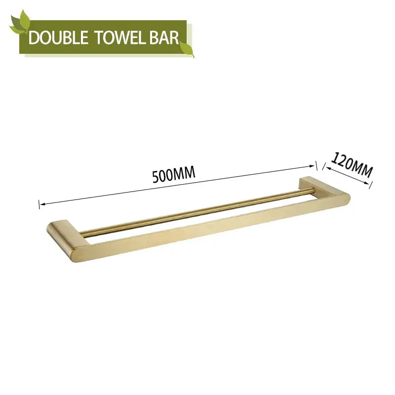 Modern brushed brass double towel bar with sleek rectangular ends 500mm length in decorbites bathroom accessories set