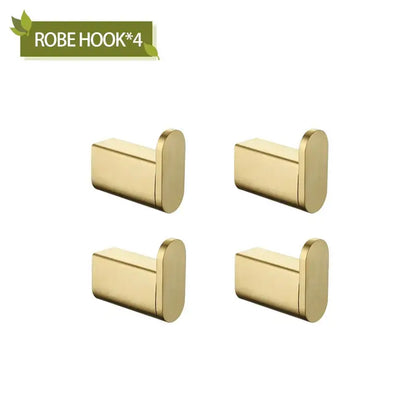 Set of four sleek brushed gold modern rectangular robe hooks in decorbites bathroom accessories set bathroom decor