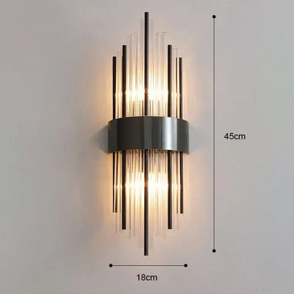 Modern gold and brushed steel wall lamp with vertical glass rods and warm light for decorbites gold led living room decor