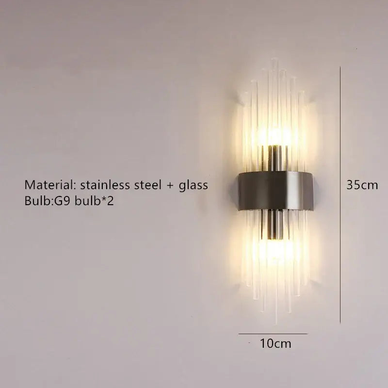 Modern gold and brushed steel glass rod wall lamp with sleek stainless steel frame and warm light for living room decorbites gold led