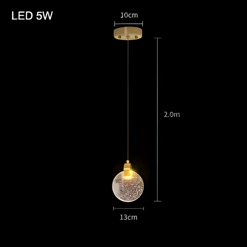 Modern gold bubble crystal chandelier pendant light with textured glass globe and 5w bulb for dining room decorbites