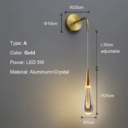Modern gold bubble crystal chandelier pendant light with gold-toned aluminum and crystal design and adjustable led fixture