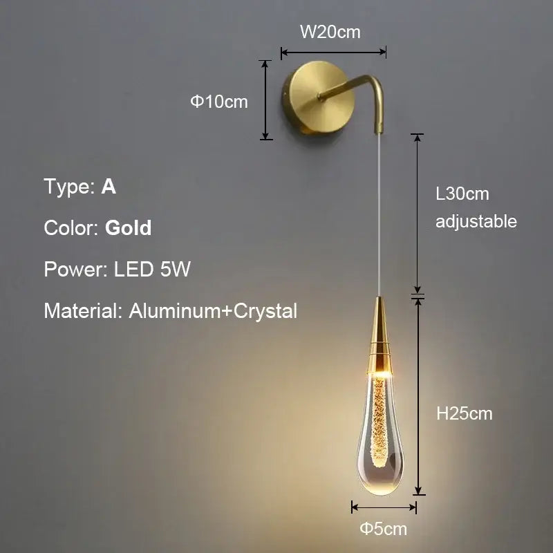 Modern gold bubble crystal chandelier pendant light with gold-toned aluminum and crystal design and adjustable led fixture