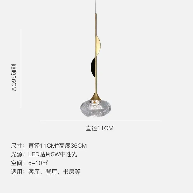 Modern gold bubble crystal pendant light with a textured clear glass shade and metal stem for dining room decorbites bubble crystal