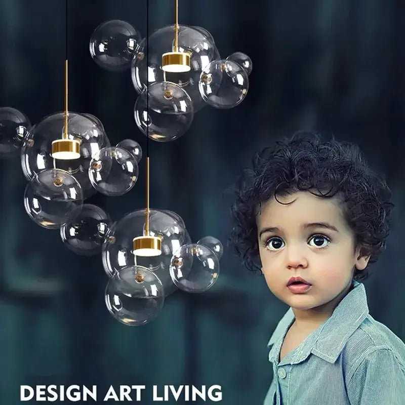 Modern gold bubble glass led chandelier with decorbites bubble glass and gold-toned fixtures for kitchen lighting decor