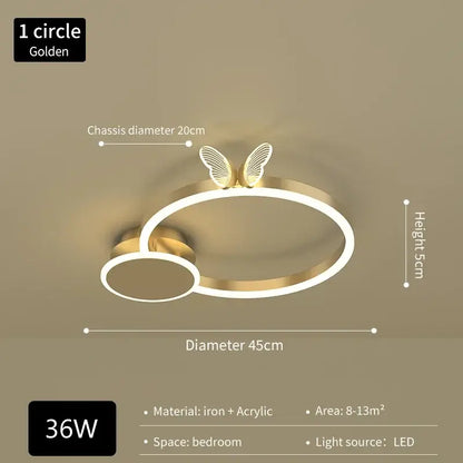 Modern gold butterflies ceiling light with iron and acrylic construction for luxury bedroom decor and lighting