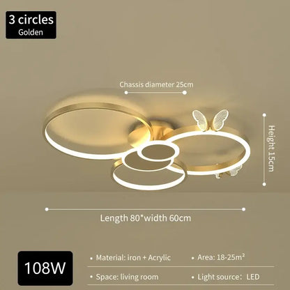Modern gold butterflies ceiling light featuring a circular led fixture with butterfly accent for bedroom decor