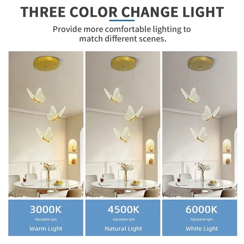 Modern Gold Butterfly 3-Light Metal Pendant Light - Decorbites
