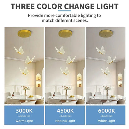 Modern Gold Butterfly 3-Light Metal Pendant Light - Decorbites