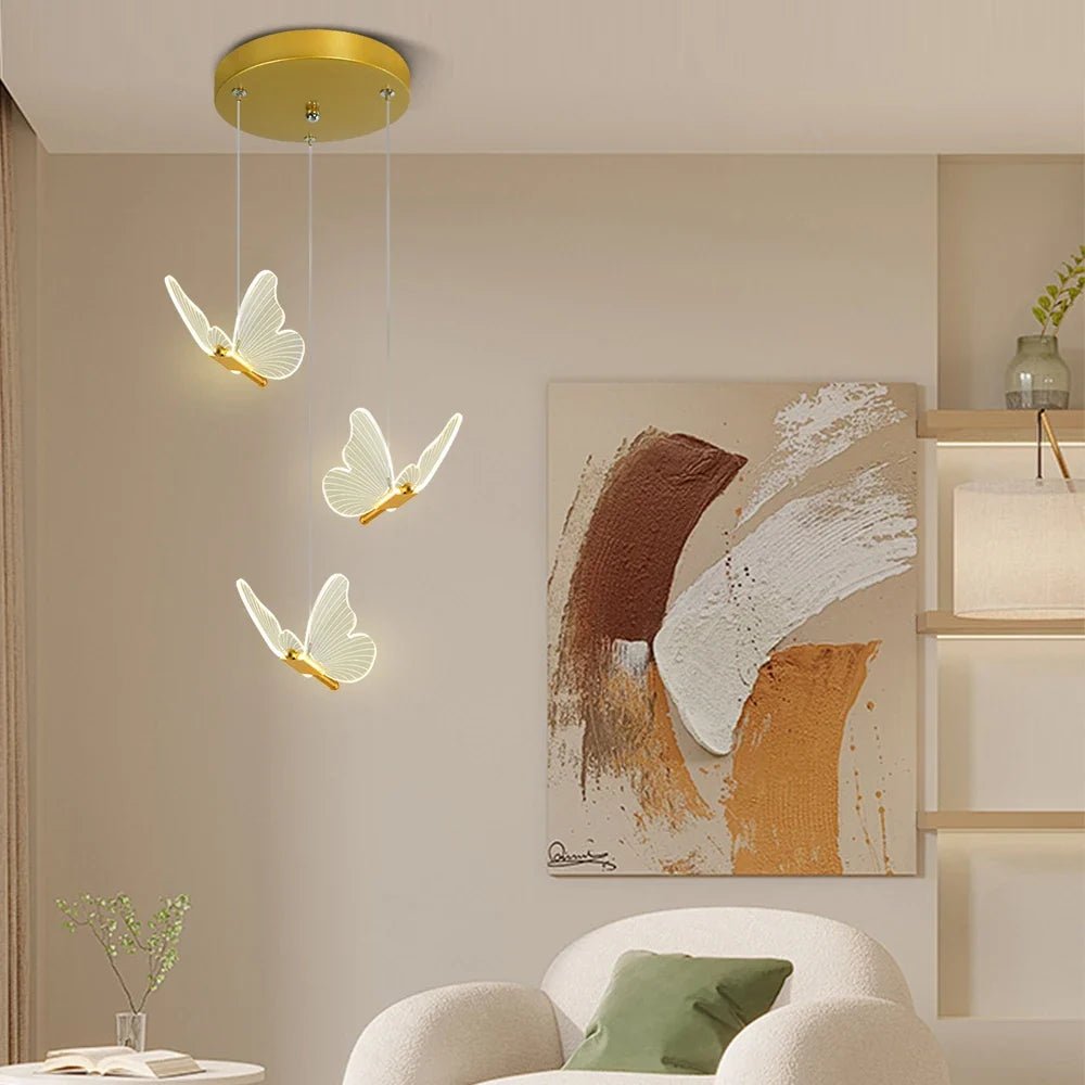 Modern Gold Butterfly 3-Light Metal Pendant Light - Decorbites