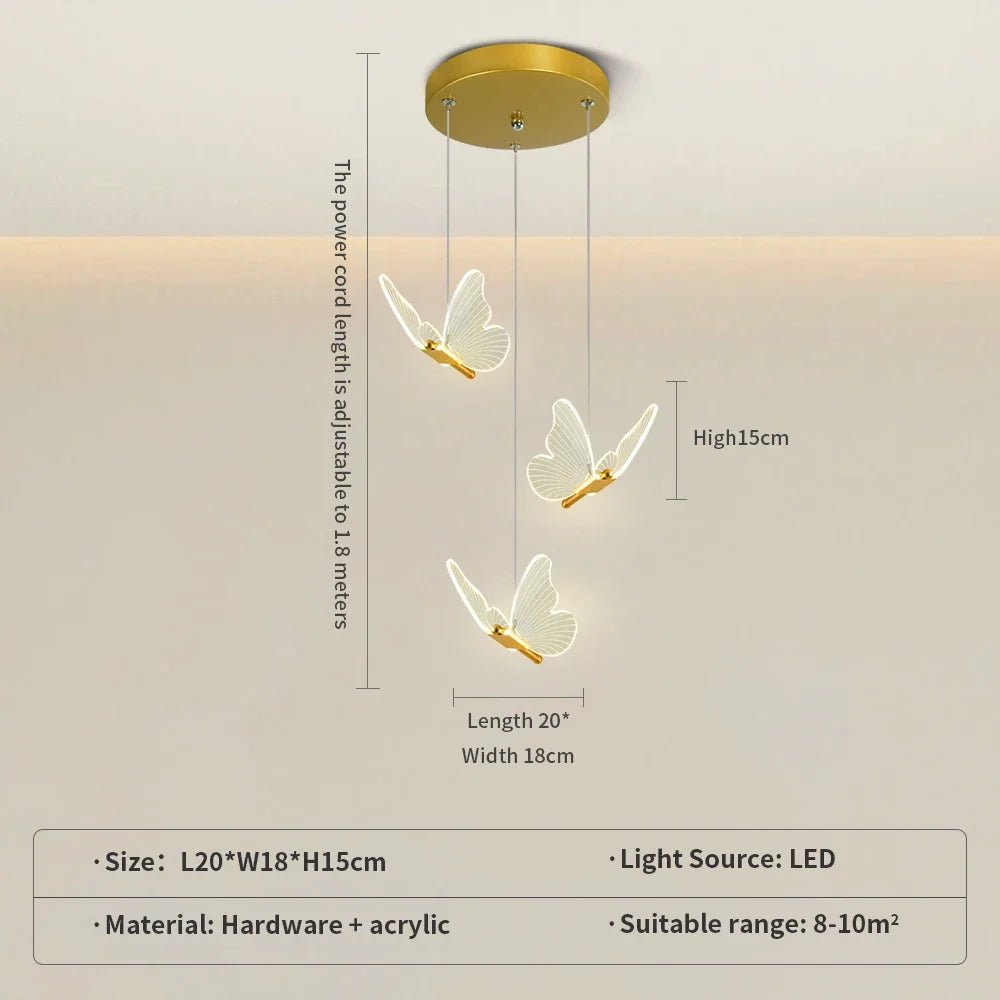 Modern Gold Butterfly 3-Light Metal Pendant Light - Decorbites