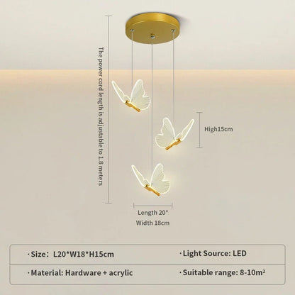 Modern Gold Butterfly 3-Light Metal Pendant Light - Decorbites