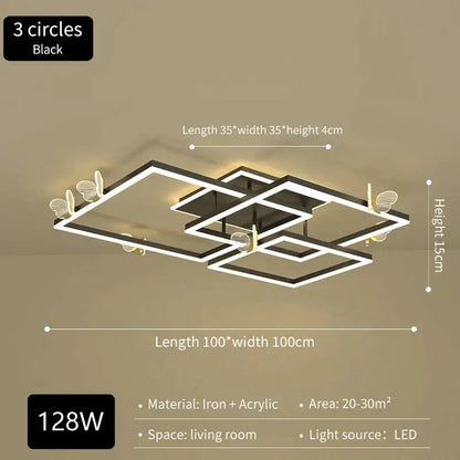 Black modern led ceiling lamp with three overlapping square frames and gold butterfly accents for living room decorbites butterfly ceiling