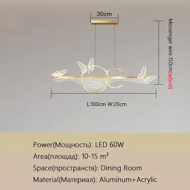 Modern gold butterfly chandelier with gold-toned led design, aluminum and acrylic rings, perfect dining room pendant light decorbites butterfly chandelier