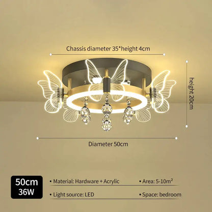 Modern gold butterfly crystal ceiling light with black and gold frame illuminated led wings and dangling crystals decorbites ceiling lamp